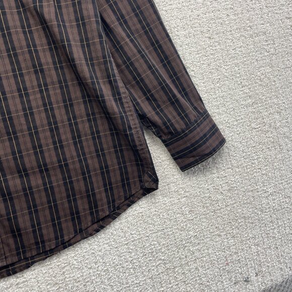 Arnold Palmer Easy Care Mens Sz S Button Up Dress Shirt Brown Plaid Long Sleeve - Picture 4 of 11